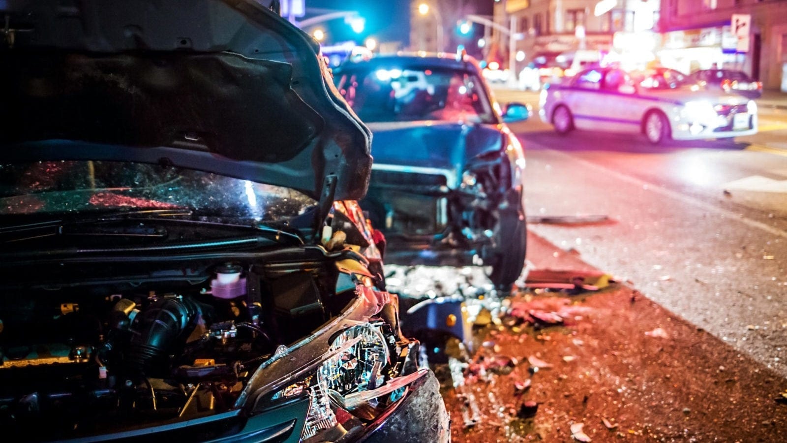 Car Accident At Night Stock Photo