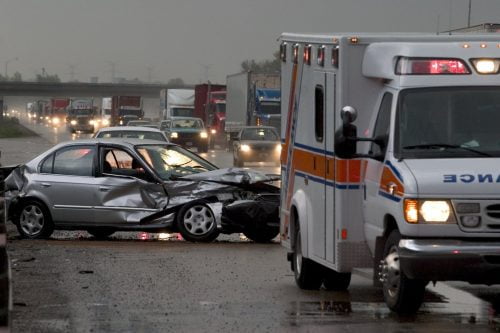 Car Accident In The Rain Stock Photo