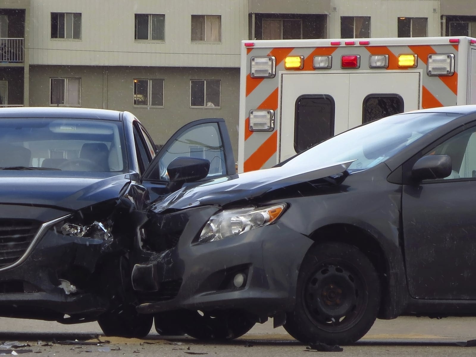 Auto Accident Between Two Black Vehicles Stock Photo